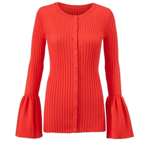 CABI Hibiscus Red Trumpet Bell Sleeve Ribbed Cardigan size S - Picture 1 of 15